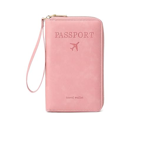 Tencipeda Multi-Functional RFID Passport Wallet, RFID Passport Wallet Women Essential Travel Anti-Theft Storage Case (Pink) von Tencipeda