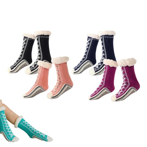 Tencipeda Ultra-Thick Cashmere Slipper Home Sock, Warmth Slip Resistance Cashmere Slipper Socks for Women,Suitable for Home Use. (4pcs-B) von Tencipeda