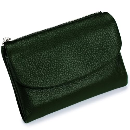 Tencipeda Unisex Pebble Leather Wallet, Versatile Soft Leather Wallets with Credit Card Holder & Cash Slots for Business Daily Commute & Office Use (Dark Green) von Tencipeda