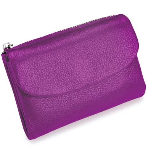 Tencipeda Unisex Pebble Leather Wallet, Versatile Soft Leather Wallets with Credit Card Holder & Cash Slots for Business Daily Commute & Office Use (Dark Purple) von Tencipeda