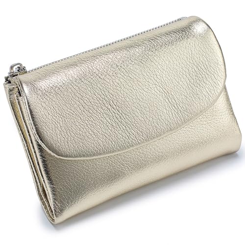 Tencipeda Unisex Pebble Leather Wallet, Versatile Soft Leather Wallets with Credit Card Holder & Cash Slots for Business Daily Commute & Office Use (Gold) von Tencipeda