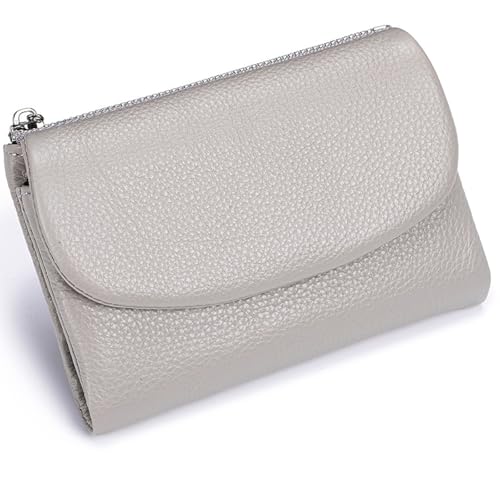 Tencipeda Unisex Pebble Leather Wallet, Versatile Soft Leather Wallets with Credit Card Holder & Cash Slots for Business Daily Commute & Office Use (Gray White) von Tencipeda