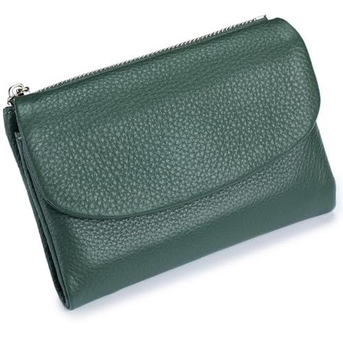 Tencipeda Unisex Pebble Leather Wallet, Versatile Soft Leather Wallets with Credit Card Holder & Cash Slots for Business Daily Commute & Office Use (Green) von Tencipeda