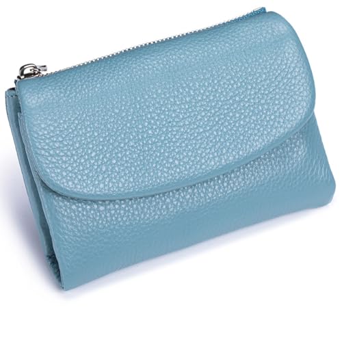 Tencipeda Unisex Pebble Leather Wallet, Versatile Soft Leather Wallets with Credit Card Holder & Cash Slots for Business Daily Commute & Office Use (Light Blue) von Tencipeda