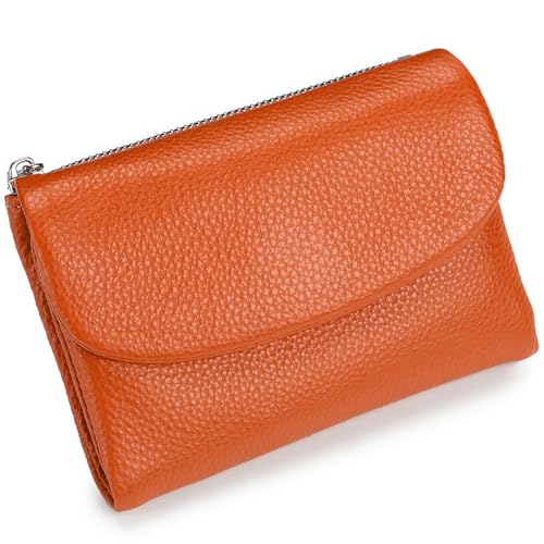 Tencipeda Unisex Pebble Leather Wallet, Versatile Soft Leather Wallets with Credit Card Holder & Cash Slots for Business Daily Commute & Office Use (Orange) von Tencipeda