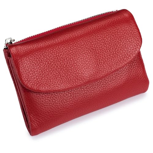 Tencipeda Unisex Pebble Leather Wallet, Versatile Soft Leather Wallets with Credit Card Holder & Cash Slots for Business Daily Commute & Office Use (Red) von Tencipeda