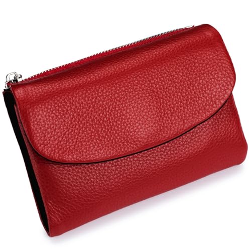 Tencipeda Unisex Pebble Leather Wallet, Versatile Soft Leather Wallets with Credit Card Holder & Cash Slots for Business Daily Commute & Office Use (Red with Black) von Tencipeda