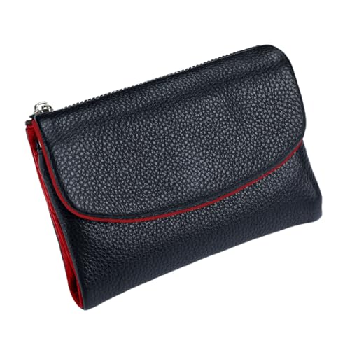 Tencipeda Unisex Pebble Leather Wallet - Double Zipper Coin Pockets, 5.3" Travel Slim Mini Leather Card Holder (Black red) von Tencipeda