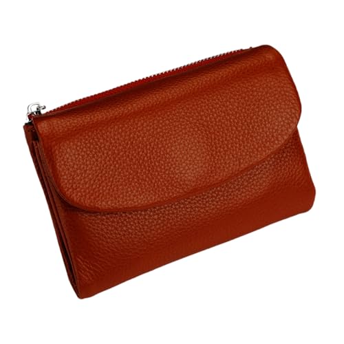 Tencipeda Unisex Pebble Leather Wallet - Double Zipper Coin Pockets, 5.3" Travel Slim Mini Leather Card Holder (Brick red) von Tencipeda