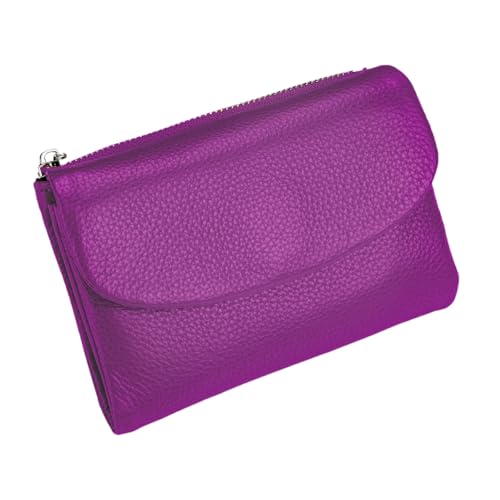 Tencipeda Unisex Pebble Leather Wallet - Double Zipper Coin Pockets, 5.3" Travel Slim Mini Leather Card Holder (Bright Purple) von Tencipeda