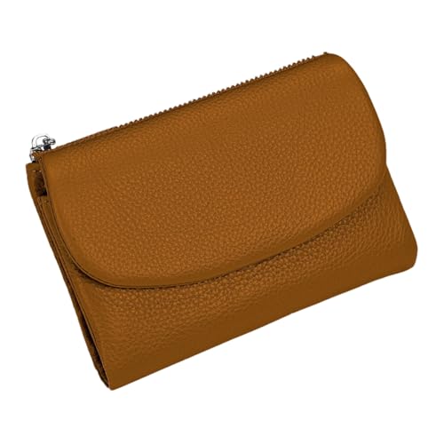 Tencipeda Unisex Pebble Leather Wallet - Double Zipper Coin Pockets, 5.3" Travel Slim Mini Leather Card Holder (Brown) von Tencipeda