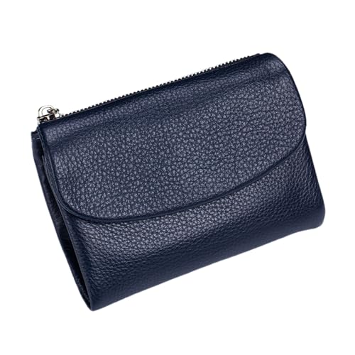 Tencipeda Unisex Pebble Leather Wallet - Double Zipper Coin Pockets, 5.3" Travel Slim Mini Leather Card Holder (Dark Blue) von Tencipeda