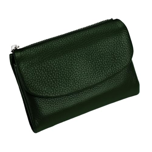 Tencipeda Unisex Pebble Leather Wallet - Double Zipper Coin Pockets, 5.3" Travel Slim Mini Leather Card Holder (Dark Green) von Tencipeda