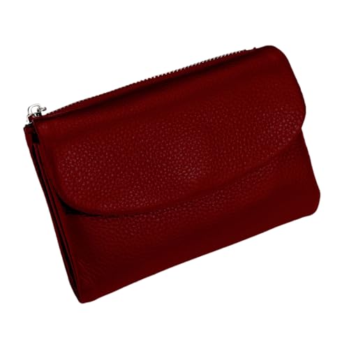 Tencipeda Unisex Pebble Leather Wallet - Double Zipper Coin Pockets, 5.3" Travel Slim Mini Leather Card Holder (Deep red) von Tencipeda