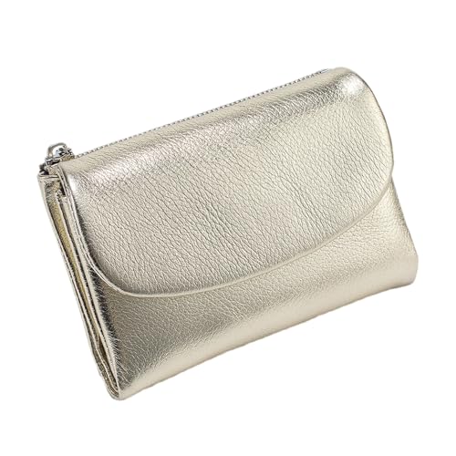 Tencipeda Unisex Pebble Leather Wallet - Double Zipper Coin Pockets, 5.3" Travel Slim Mini Leather Card Holder (Gold) von Tencipeda