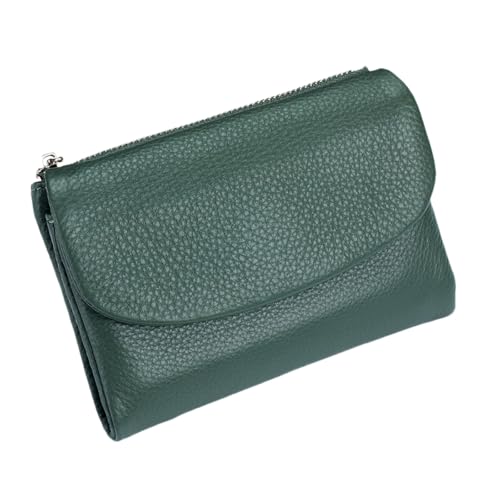 Tencipeda Unisex Pebble Leather Wallet - Double Zipper Coin Pockets, 5.3" Travel Slim Mini Leather Card Holder (Lake Blue) von Tencipeda