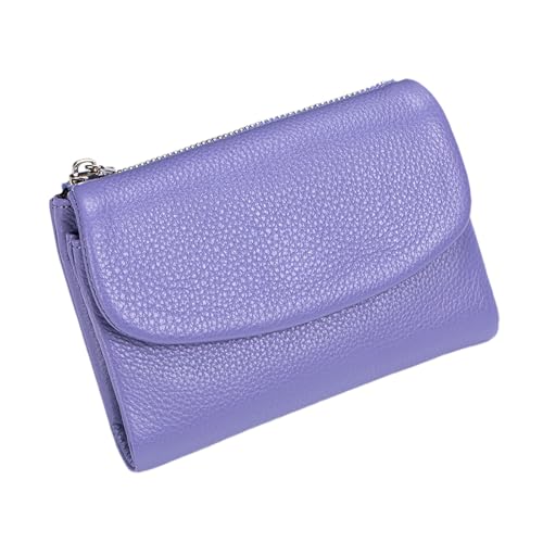Tencipeda Unisex Pebble Leather Wallet - Double Zipper Coin Pockets, 5.3" Travel Slim Mini Leather Card Holder (Lavender Purple) von Tencipeda