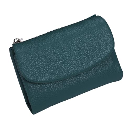 Tencipeda Unisex Pebble Leather Wallet - Double Zipper Coin Pockets, 5.3" Travel Slim Mini Leather Card Holder (Light Blue) von Tencipeda