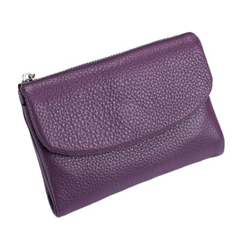 Tencipeda Unisex Pebble Leather Wallet - Double Zipper Coin Pockets, 5.3" Travel Slim Mini Leather Card Holder (Light Purple) von Tencipeda
