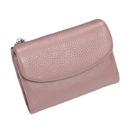 Tencipeda Unisex Pebble Leather Wallet - Double Zipper Coin Pockets, 5.3" Travel Slim Mini Leather Card Holder (Light pink) von Tencipeda