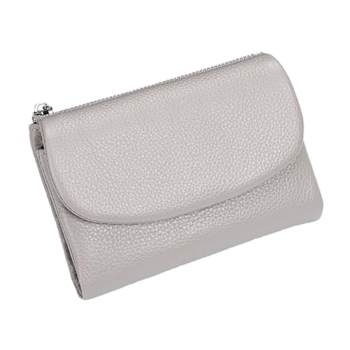 Tencipeda Unisex Pebble Leather Wallet - Double Zipper Coin Pockets, 5.3" Travel Slim Mini Leather Card Holder (Off-White) von Tencipeda