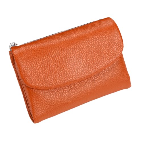 Tencipeda Unisex Pebble Leather Wallet - Double Zipper Coin Pockets, 5.3" Travel Slim Mini Leather Card Holder (Orange) von Tencipeda