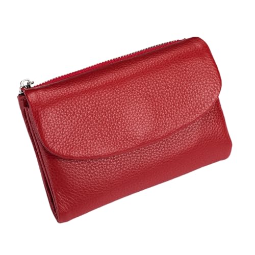 Tencipeda Unisex Pebble Leather Wallet - Double Zipper Coin Pockets, 5.3" Travel Slim Mini Leather Card Holder (Red) von Tencipeda
