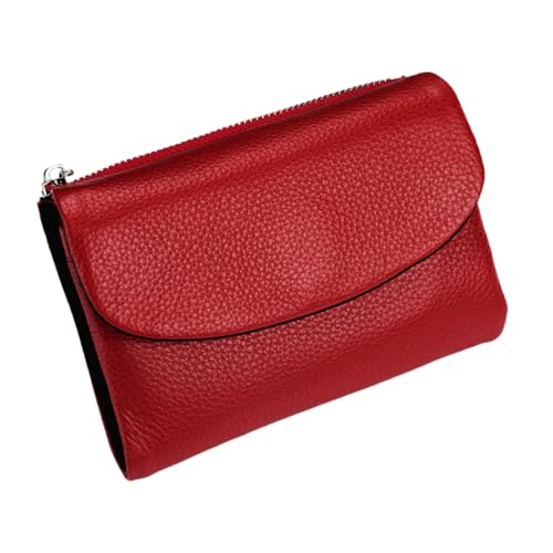 Tencipeda Unisex Pebble Leather Wallet - Double Zipper Coin Pockets, 5.3" Travel Slim Mini Leather Card Holder (Red Black) von Tencipeda