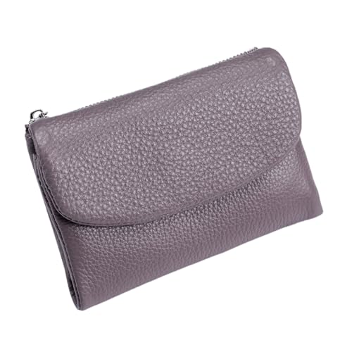 Tencipeda Unisex Pebble Leather Wallet - Double Zipper Coin Pockets, 5.3" Travel Slim Mini Leather Card Holder (Taro Purple) von Tencipeda