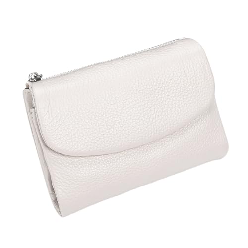 Tencipeda Unisex Pebble Leather Wallet - Double Zipper Coin Pockets, 5.3" Travel Slim Mini Leather Card Holder (White) von Tencipeda