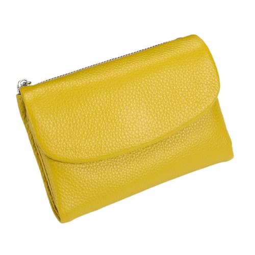 Tencipeda Unisex Pebble Leather Wallet - Double Zipper Coin Pockets, 5.3" Travel Slim Mini Leather Card Holder (Yellow) von Tencipeda