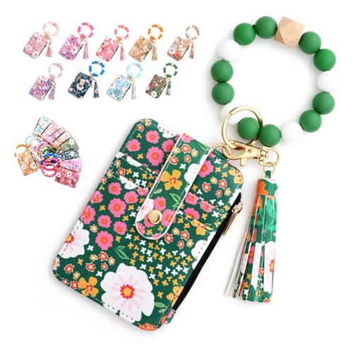 Tencipeda Women's Boho Beaded Wallet with Flower Pattern, Wristlet with Card Holder, Wristlet Keychain Wallet (Green) von Tencipeda