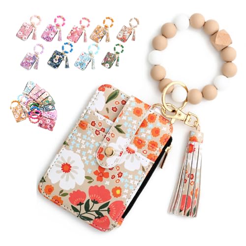 Tencipeda Women's Boho Beaded Wallet with Flower Pattern, Wristlet with Card Holder, Wristlet Keychain Wallet (Khaki) von Tencipeda