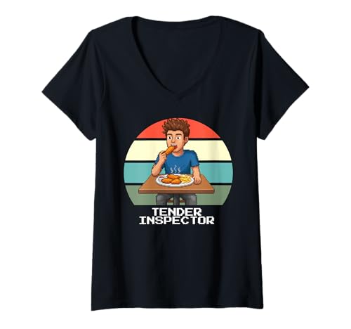 Damen Tender Inspector, Funny Chicken Tenders, I Love Tenders T-Shirt mit V-Ausschnitt Damen Tender Inspector, Funny Chicken Tenders, I Love Tenders T-Shirt mit V-Ausschnitt von Tender Schmender Gear