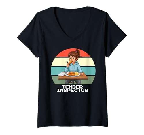 Damen Tender Inspector, Funny Chicken Tenders, I Love Tenders T-Shirt mit V-Ausschnitt Damen Tender Inspector, Funny Chicken Tenders, I Love Tenders T-Shirt mit V-Ausschnitt von Tender Schmender Gear
