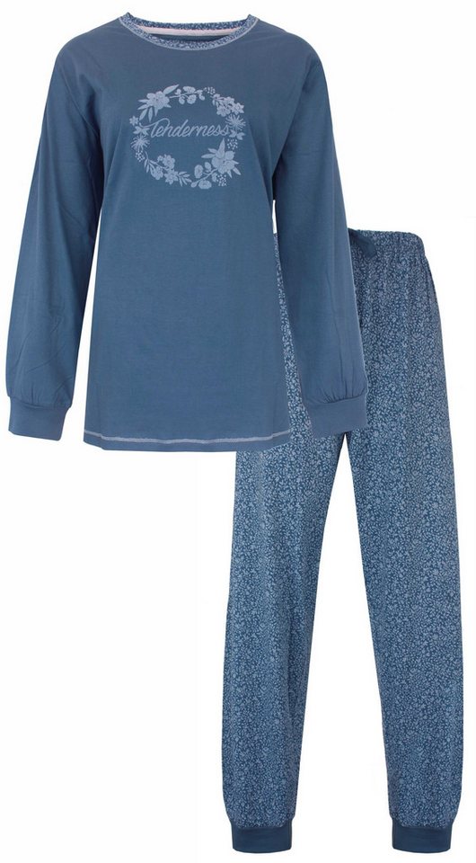 Tenderness Schlafanzug Damen Pyjama lang mit Bündchen (2 tlg) Baumwolle von Tenderness
