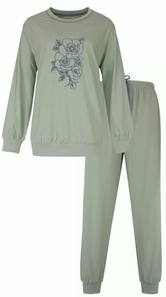 Tenderness Schlafanzug Damen Pyjama lang mit Bündchen (2 tlg) Baumwolle von Tenderness