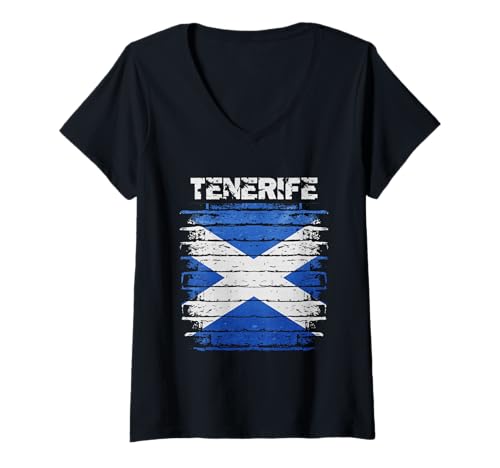 Damen Teneriffa-Flaggen-Emblem T-Shirt mit V-Ausschnitt Damen Teneriffa-Flaggen-Emblem T-Shirt mit V-Ausschnitt von Tenerife Design