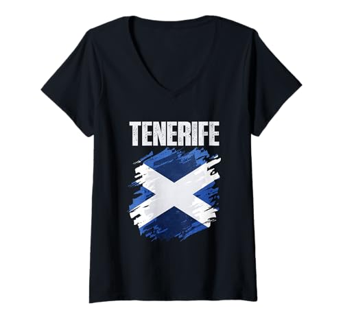 Damen Teneriffa-Flaggen-Emblem T-Shirt mit V-Ausschnitt Damen Teneriffa-Flaggen-Emblem T-Shirt mit V-Ausschnitt von Tenerife Design