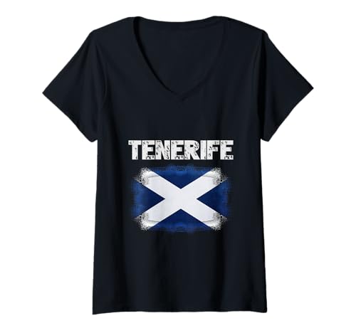Damen Teneriffa-Flaggen-Emblem T-Shirt mit V-Ausschnitt Damen Teneriffa-Flaggen-Emblem T-Shirt mit V-Ausschnitt von Tenerife Design