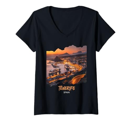 Damen Teneriffa Spanien T-Shirt mit V-Ausschnitt Damen Teneriffa Spanien T-Shirt mit V-Ausschnitt von Tenerife Design