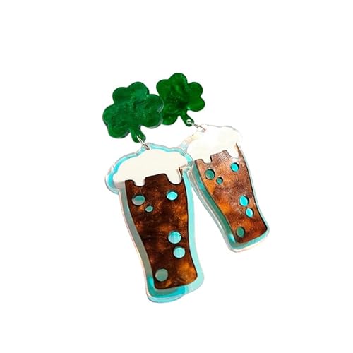 St. Patrick's Day Party Kleeblatt-Hut grüner Bart Bierkrug Oktoberfest kleine schwarze Katze Ohrringe Irisches Festival Kleeblatt Acryl Grün Viel Glück Schöne Kleeblatt Hufeisen Ohrringe für Frauen von TengRiah