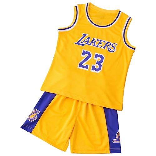 Basketball Trikot Kinder,Basketball Training Trikot Kinder, Basketball Trikot füR Jungs-Weste und Short 2-Teilige, Basketball Kleidung Kinder Geschenke füR Jungen im Alter Von 4-14 Jahren Gelb/Lila von TenhCreek