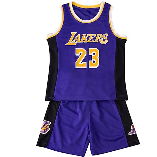 Basketball Trikot Kinder,Basketball Training Trikot Kinder, Basketball Trikot füR Jungs-Weste und Short 2-Teilige, Basketball Kleidung Kinder Geschenke füR Jungen im Alter Von 4-14 Jahren Gelb/Lila von TenhCreek