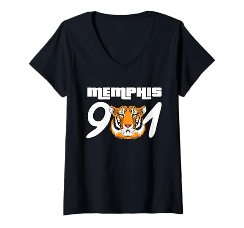 Damen Memphis 901 Tiger Tennessee T-Shirt mit V-Ausschnitt Damen Memphis 901 Tiger Tennessee T-Shirt mit V-Ausschnitt von TennesSee These Tees Co.
