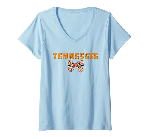 Damen Cute Tennessee and Bow. Animal-Print Coquette Bow T-Shirt mit V-Ausschnitt Damen Cute Tennessee and Bow. Animal-Print Coquette Bow T-Shirt mit V-Ausschnitt von Tennessee Charm Apparel