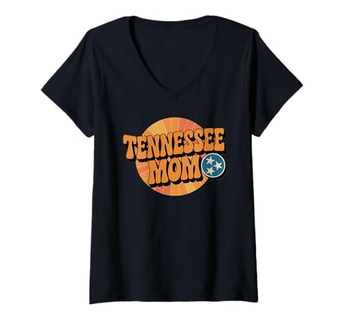 Damen Retro Tennessee Mom Sunburst Design, TN Orange Mothers T-Shirt mit V-Ausschnitt Damen Retro Tennessee Mom Sunburst Design, TN Orange Mothers T-Shirt mit V-Ausschnitt von Tennessee Mom Retro Apparel & Gifts