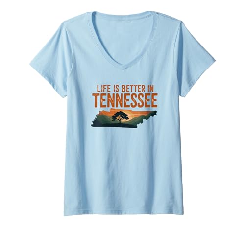 Damen Life is Better in Tennessee Nature Scene State Outline T-Shirt mit V-Ausschnitt Damen Life is Better in Tennessee Nature Scene State Outline T-Shirt mit V-Ausschnitt von Tennessee Nature & Outdoor Pride Apparel
