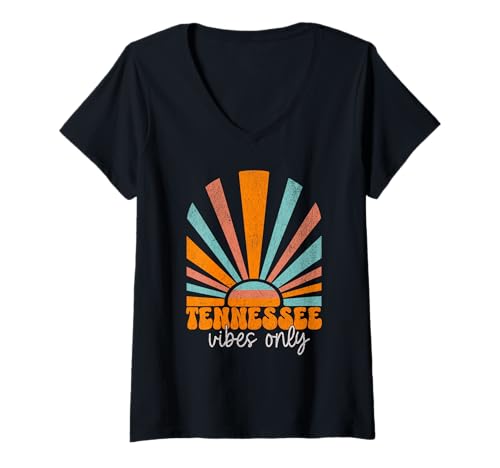 Damen Retro Tennessee Vibes Only Sunset Design T-Shirt mit V-Ausschnitt Damen Retro Tennessee Vibes Only Sunset Design T-Shirt mit V-Ausschnitt von Tennessee Vibes Apparel Co.