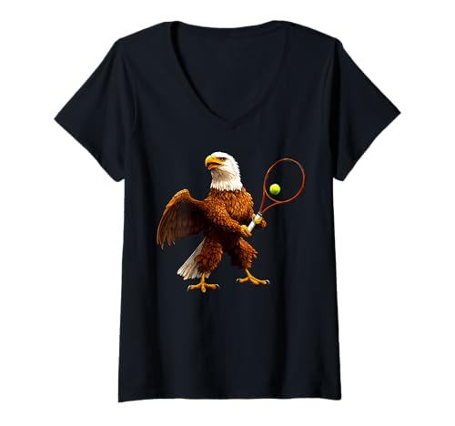 Damen Adler Tennis/Tennisspieler Adler T-Shirt mit V-Ausschnitt Damen Adler Tennis/Tennisspieler Adler T-Shirt mit V-Ausschnitt von Tennis Animals